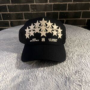 AMIRI Black Cap with Cream Stars and Logo